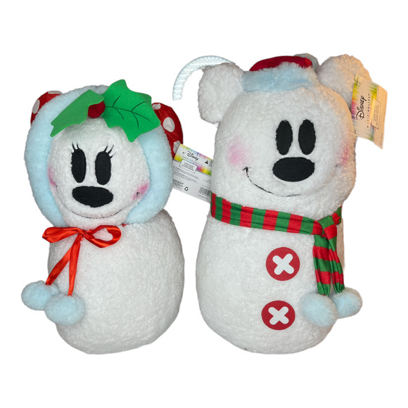Disney New Magic Holiday Minnie Mouse & Mickey Mouse Sherpa Snowman Greeters - Picture 1 of 8